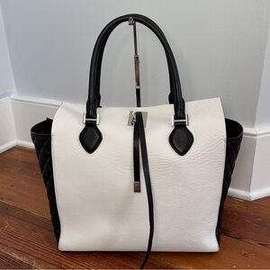Michael Kors Collection Miranda White Black Quilted Leather Satchel Shoulder Bag